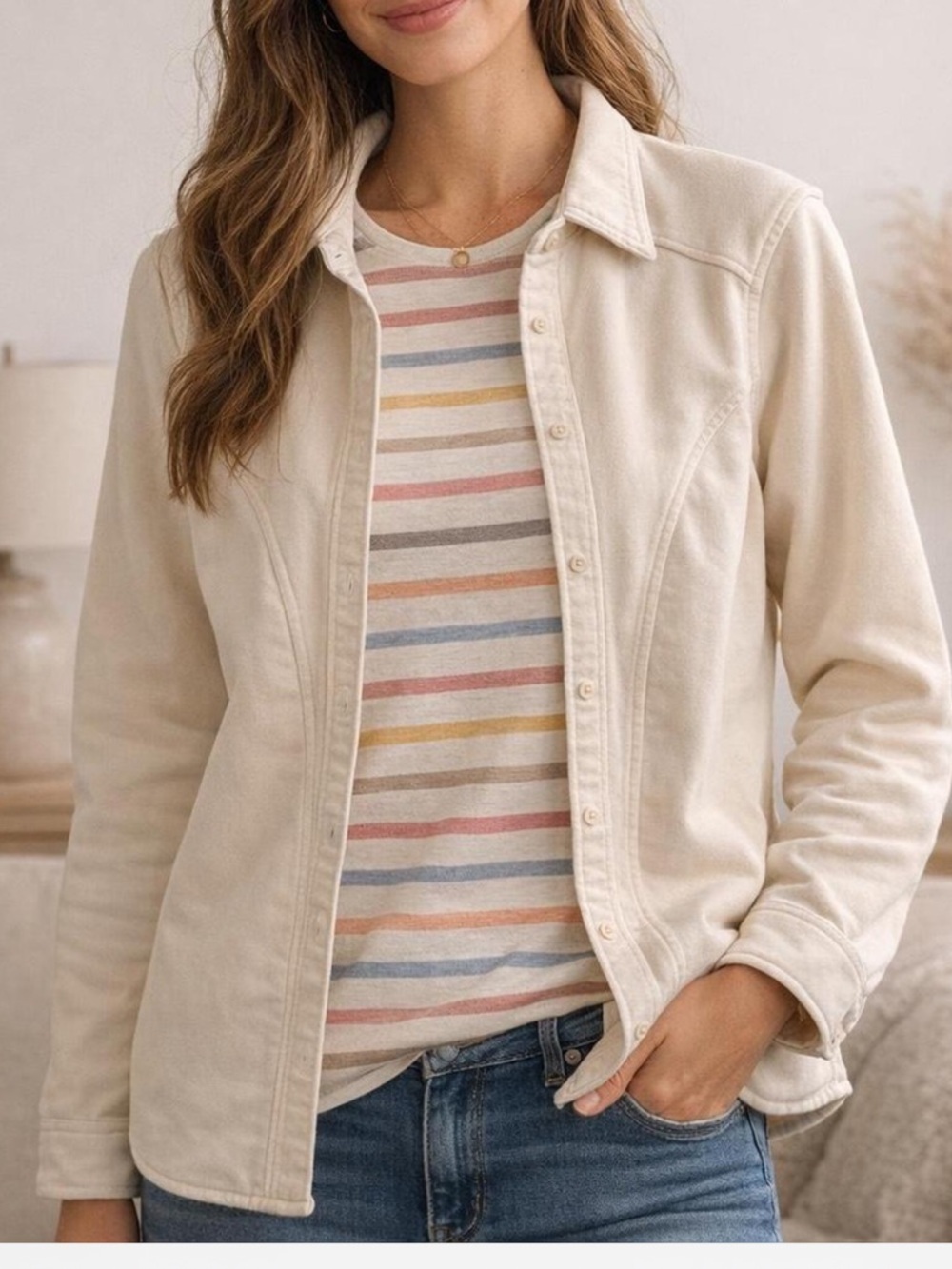 Eddie Bauer Cream Button-Front Utility Jacket